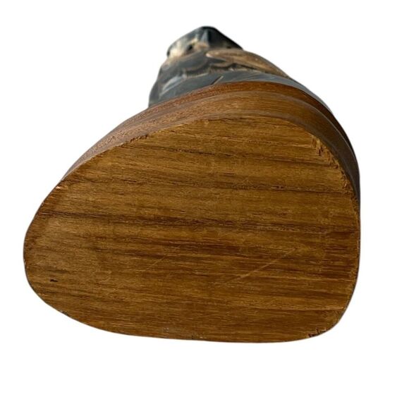 VTG Owl Buffalo Horn Hand Carved Wooden Base 6 3/4”Very Good Condition! - Picture 4 of 5